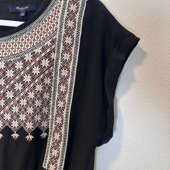 Madewell Women's Size 10 Dress Starflower Embroidered Black 100% Silk - Picture 9 of 13